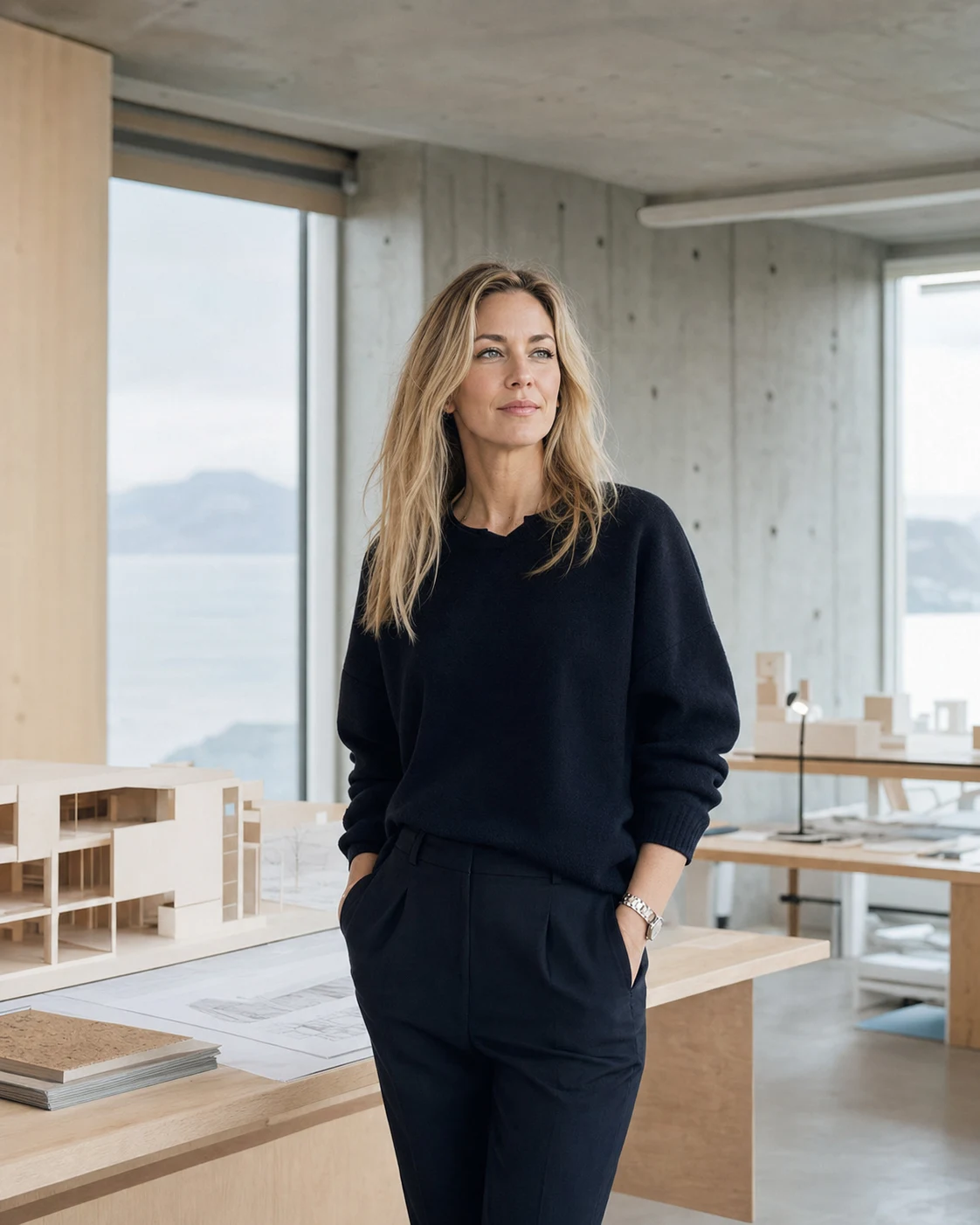 Editorial personal brand portrait of an architect in a Nordic studio