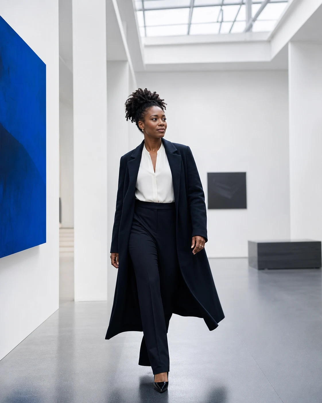 Editorial personal brand portrait of a technology founder in a gallery